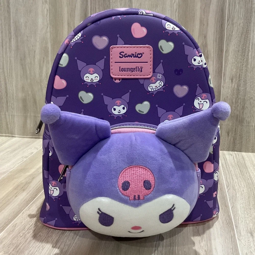 Loungefly Sanrio Kuromi Plush 3D Mini Backpack Purple Heart‎ All Over Print NEW